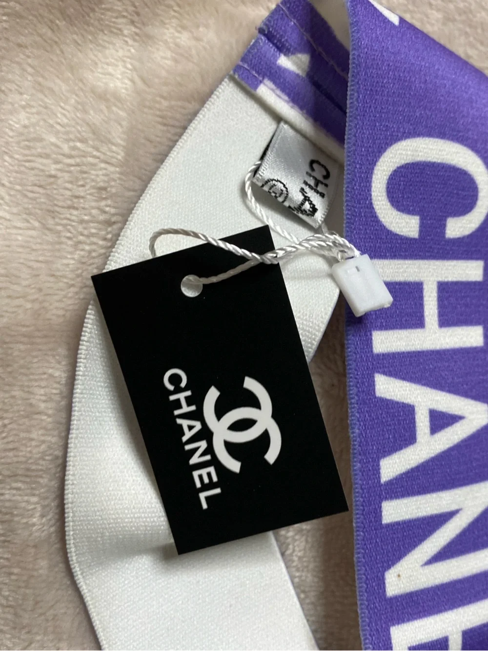 ChaneI Purple and White Stretch Logo Spellout-Out Headband